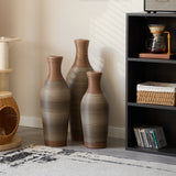 Hand-Woven PVC Rattan Vases, Set of 3 Brown Decorative Floor Vases