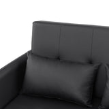 Convertible Sleeper Sofa Bed Loveseat Black PU Leather USB Ports