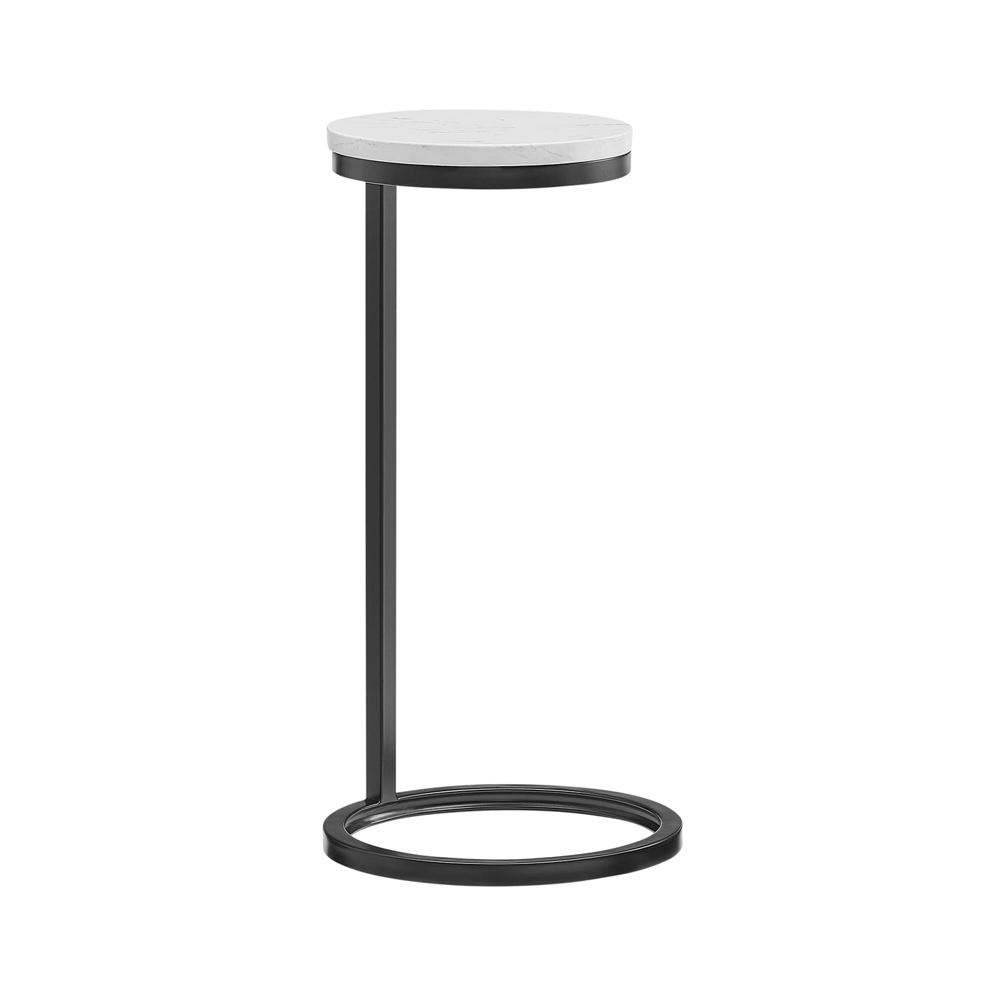 Round Metal Accent Side Table White Marble Top Antique Bronze