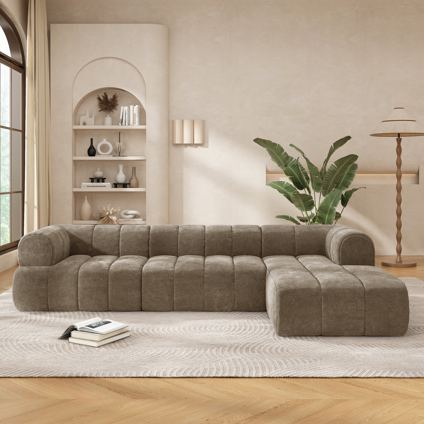 Sectional Sofa L-Shape High-Density Foam Espresso 4 Seat 122 In