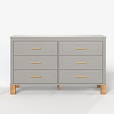 6-Drawer Double Dresser in Gray, Modern Storage Cabinet with Metal Handles & Sol