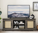 Farmhouse Rattan TV Stand Console Table 65"W Gray