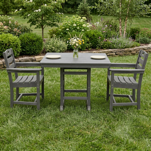 Outdoor Patio Set HDPE Gray 3 Piece Square Table 2 Armchairs Seats 2