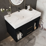 29.9' Modern Floating Bathroom Vanity with Sintered Stone Top Ceramic Undermo...