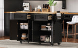 K&K 56.5'' Kitchen Island with Drop Leaf, Power Outlet, Embossed Vertical Stripe
