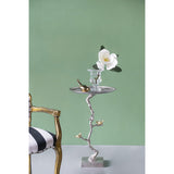 Round Aluminum Side Table Silver Branch Gold Bird 17x17x28
