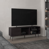 63" TV Stand with Cabinet and Open Shelves Black Wengue