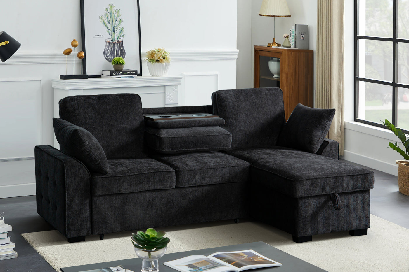 Sectional Sofa with Storage Chaise and Adjustable Backrests