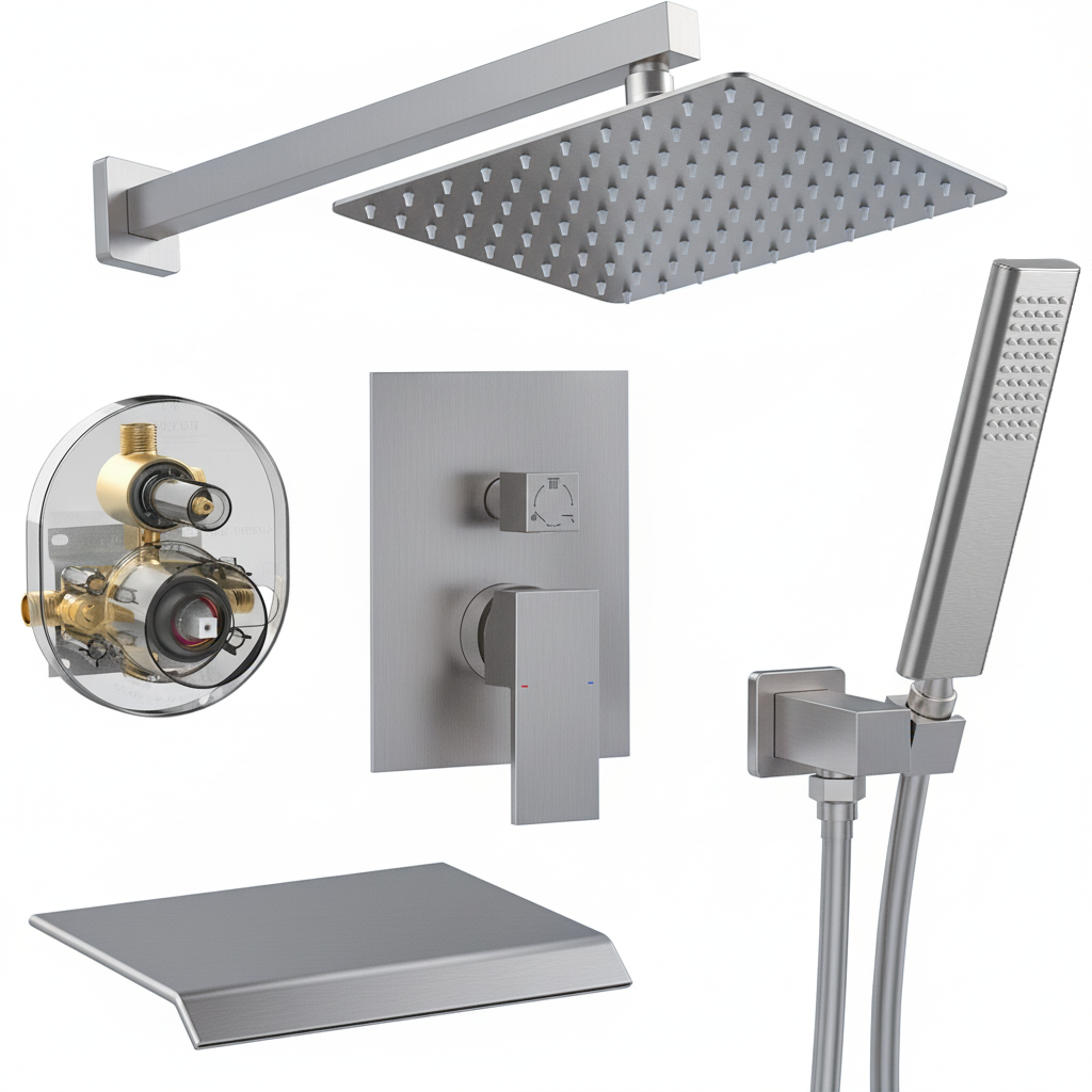 Wall Mount Rainfall Shower Faucet Set with Handheld Spray