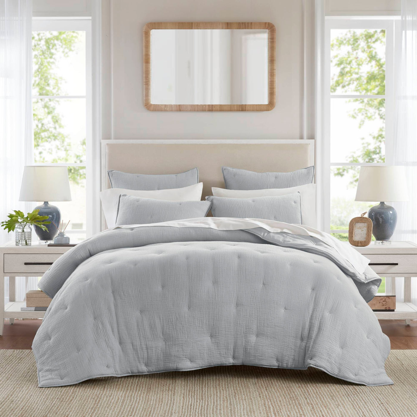 3-Piece King Cotton  Embroidered Quilt Set,Blue