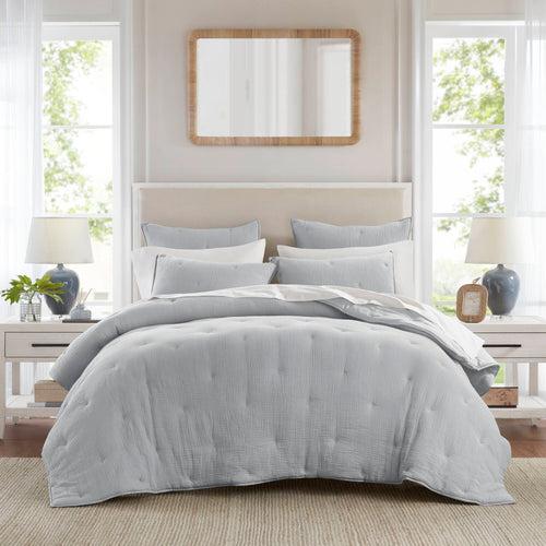 3-Piece King Cotton  Embroidered Quilt Set,Blue