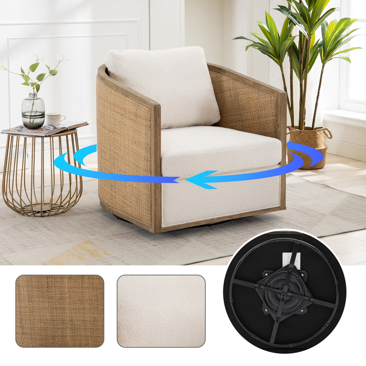 Boucle Accent Chair Swivel Beige