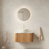 30' Bathroom Vanity&Sink, Floating Curved Edges Striped Storage Cabinet with ...