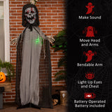 Outsunny 74' Life Size Outdoor Halloween Decorations Skeleton Witch, Animated Pr