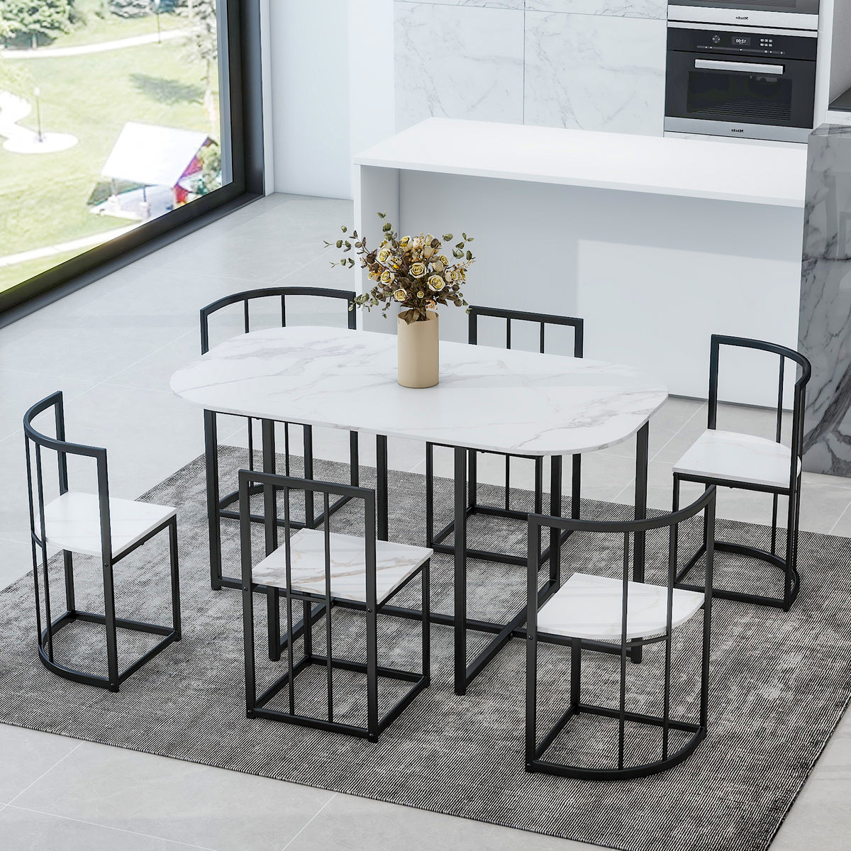 Metal Dining Set White/Black