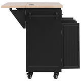 K&K 56.5'' Kitchen Island with Drop Leaf, Power Outlet, Embossed Vertical Stripe