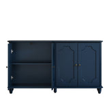 Blue Farmhouse Sideboard Buffet Cabinet, 4 Door Vintage Storage Credenza with De