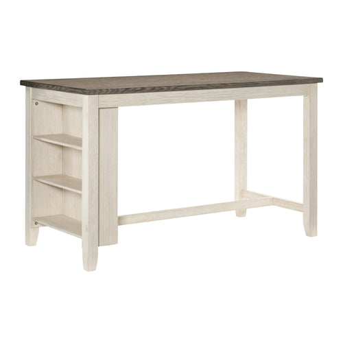 Counter Height Dining Table with Shelves White Brown