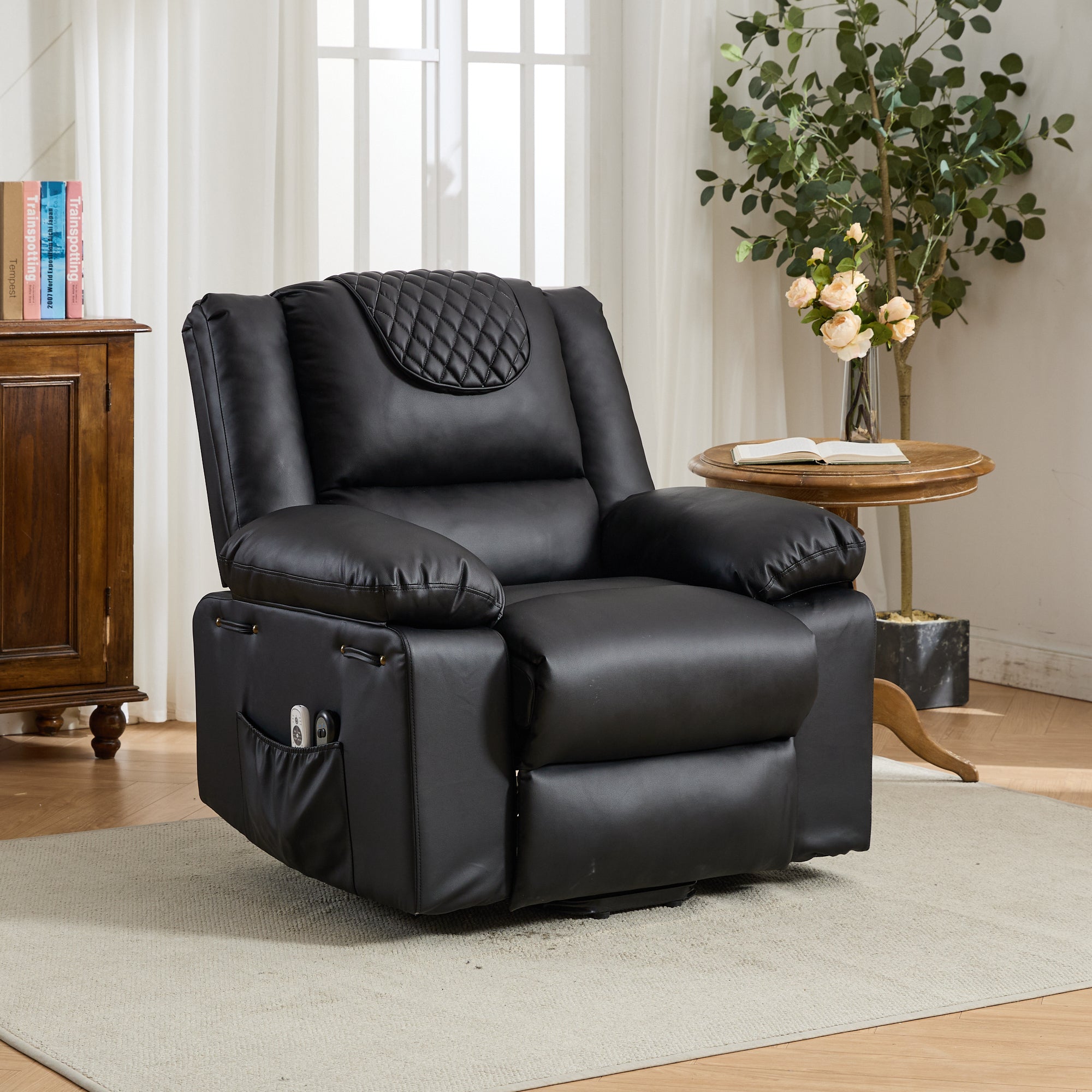 Black PU Leather Remote Controlled Heating Massage Recliner For Seniors