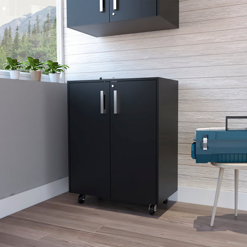 Double Door Base Cabinet 27.5" with Shelves, Casters and Lock