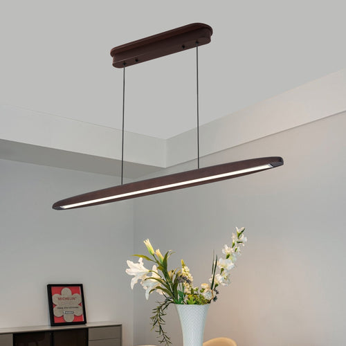 51" LED Pendant Light Walnut Wood Remote Control Dining Kitchen