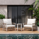 Outdoor Patio Set Bohemian Rope Steel Beige 3 Piece Glass Top Table