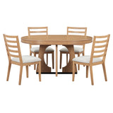 Retro Round Extendable Dining Table Set 4 Chairs Natural Wood