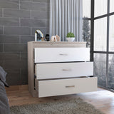 Melia Three Drawer Dresser Light Gray White Metal Hardware