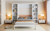White Full Size Murphy Bed with Desk and Bookshelf, Pine Wood+MDF, 110.3''L x 79.8''W x 82''H