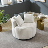 Barrel Accent Chair - Plush Corduroy - Off-White with Wheels