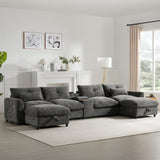 Sectional Sofa U-Shape Chenille Gray 6 Seat USB Console 136 In