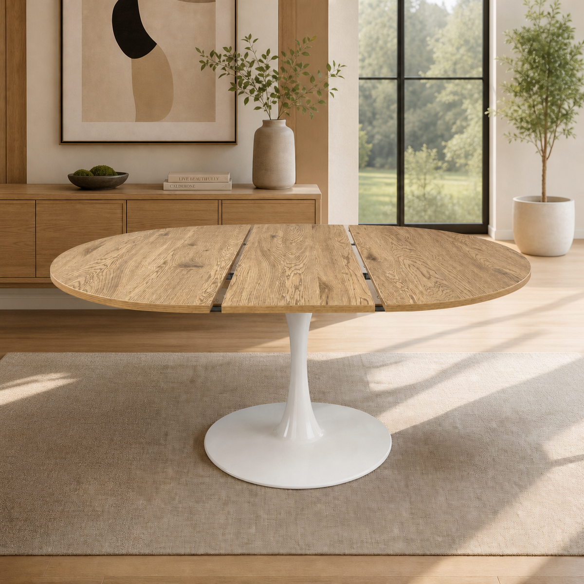 Engineered Wood Dining Table Beige/Light Natural 45"
