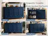 Blue Farmhouse Sideboard Buffet Cabinet, 4 Door Vintage Storage Credenza with De