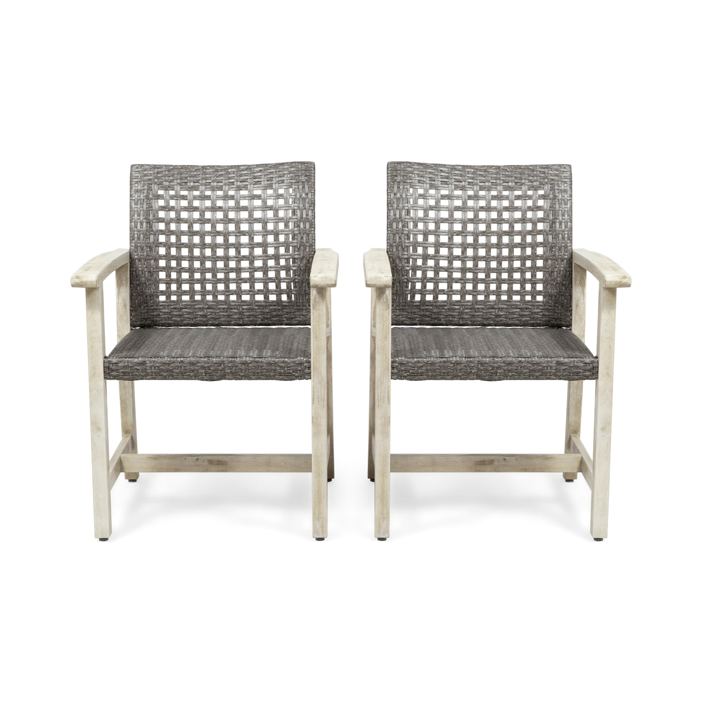 Outdoor Dining Chair Set of 2 Acacia Wood Rattan Wicker