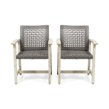 Outdoor Dining Chair Set of 2 Acacia Wood Rattan Wicker