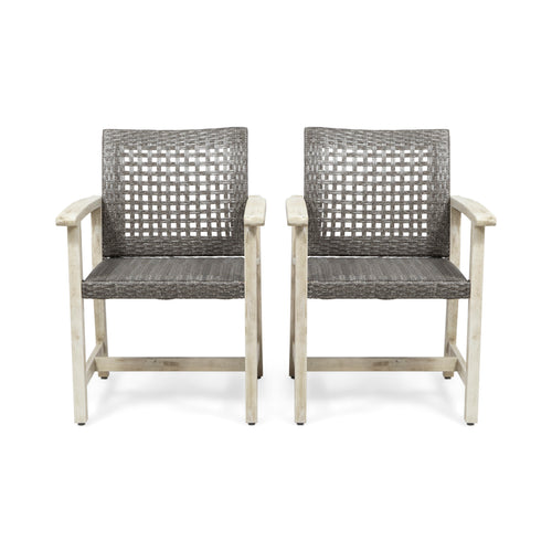 Outdoor Dining Chair Set of 2 Acacia Wood Rattan Wicker