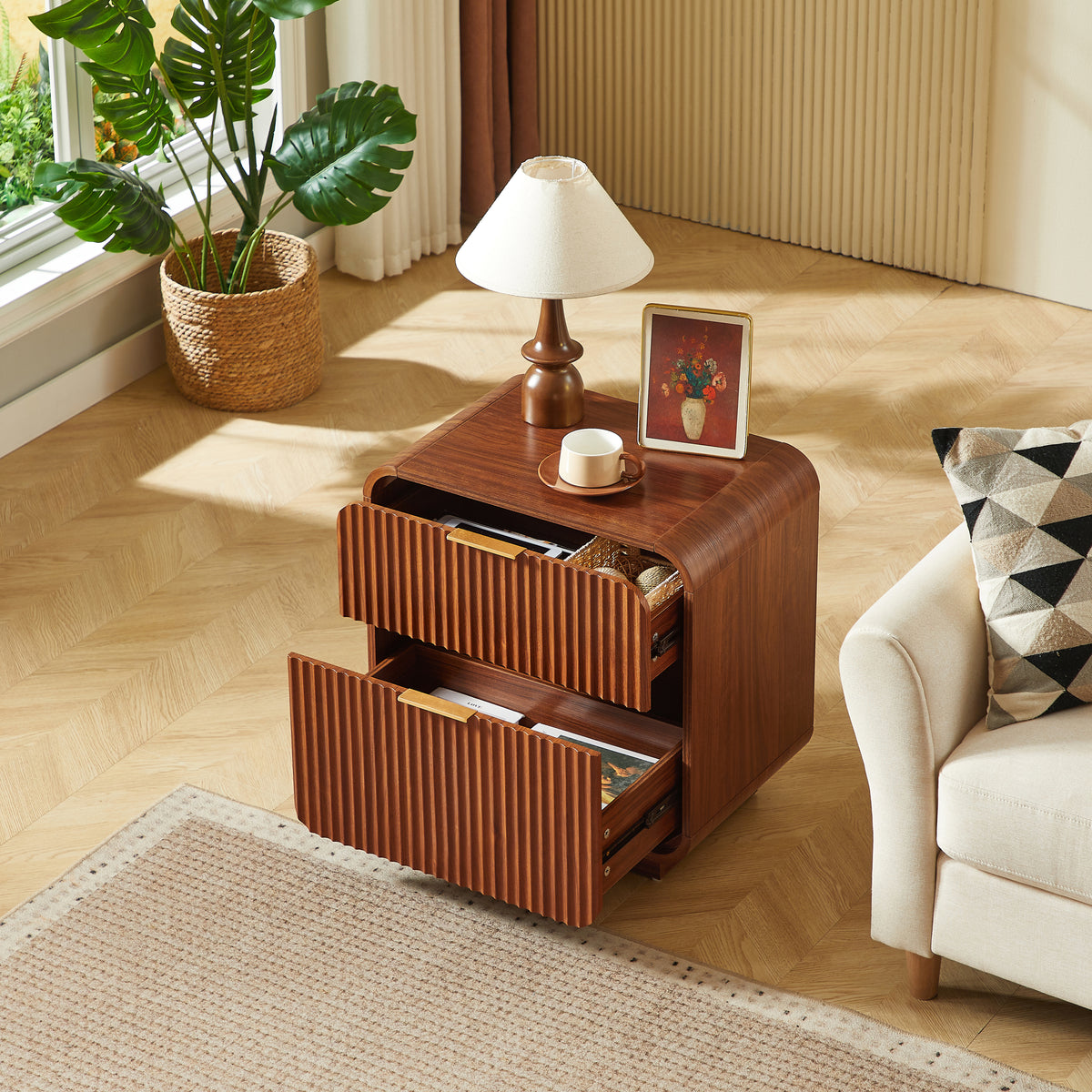 Engineered Wood Nightstand Walnut