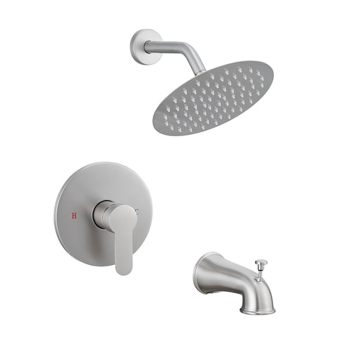 Brushed Nickel Shower Faucet Trim Kit with Round Head
