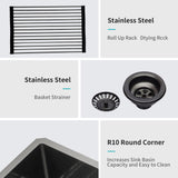 Gunmetal Black 30 Inch Undermount Kitchen Sink 16 Gauge 10 Inch Deep Single Bowl