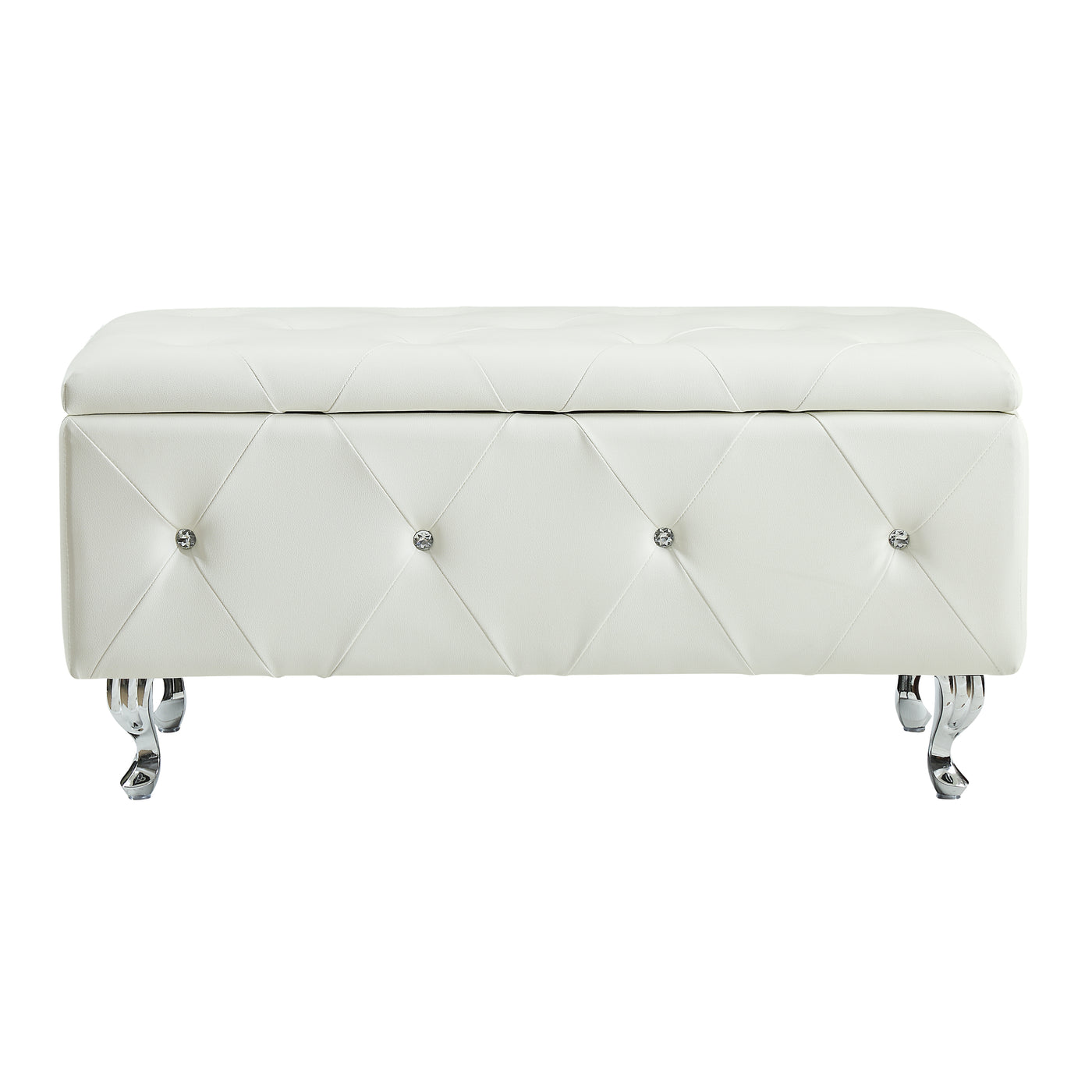 White Tufted Bonded Leather Storage Bench Ottoman