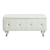 White Tufted Bonded Leather Storage Bench Ottoman