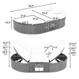 Outdoor Reclining Daybed Rattan Gray 3-Position Adjustable