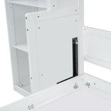 White Queen Size Murphy Bed with Desk and Bookshelf, Pine Wood + MDF, 116.9''L x 84.6''W x 86.8''H