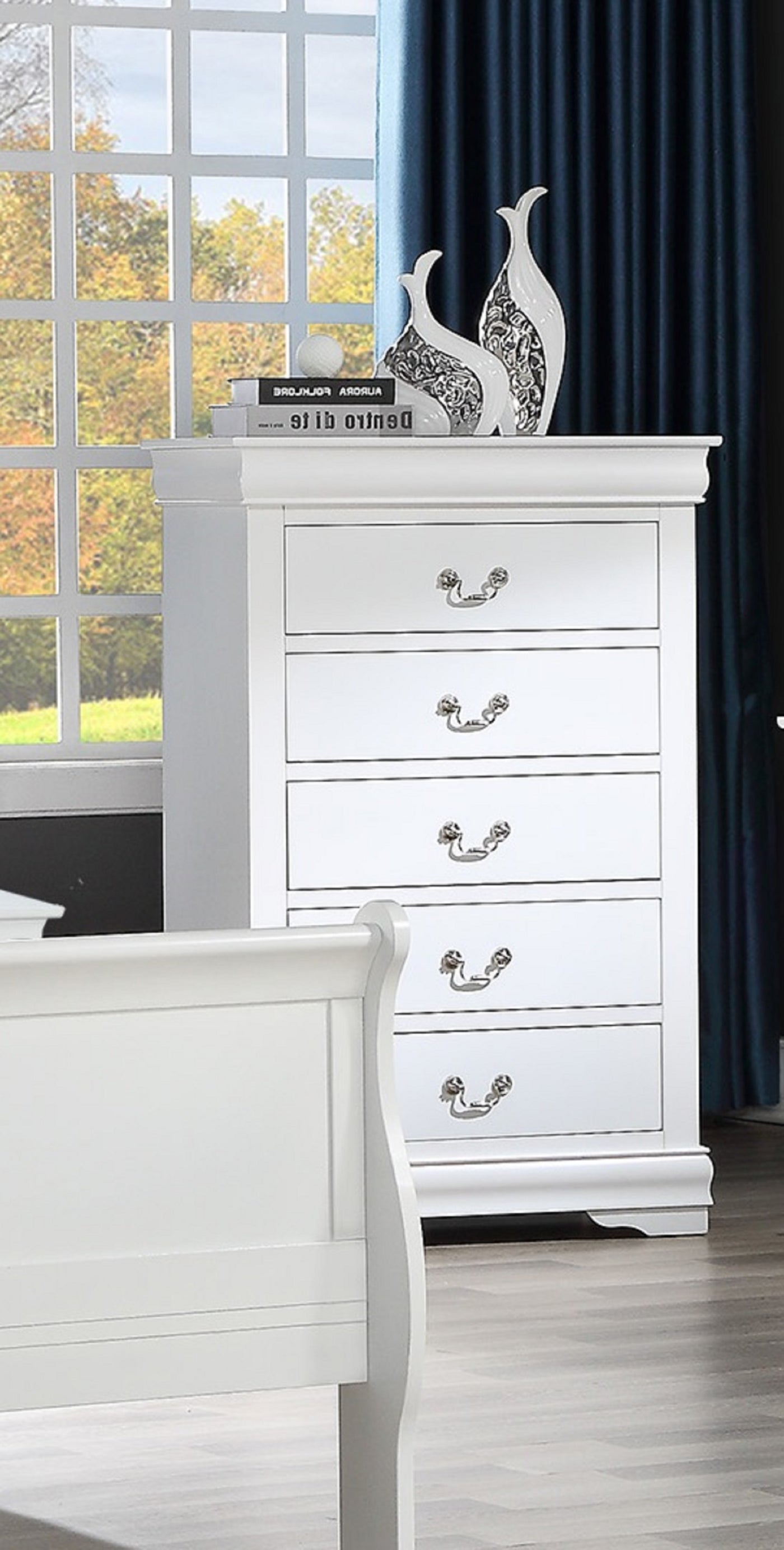 White Five Drawer Louis Philip Chest Solid Wood Dresser