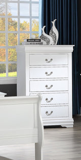 White Five Drawer Louis Philip Chest Solid Wood Dresser