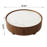 Round Solid Wood Coffee Table with Storage Bouguer Walnut/Brown