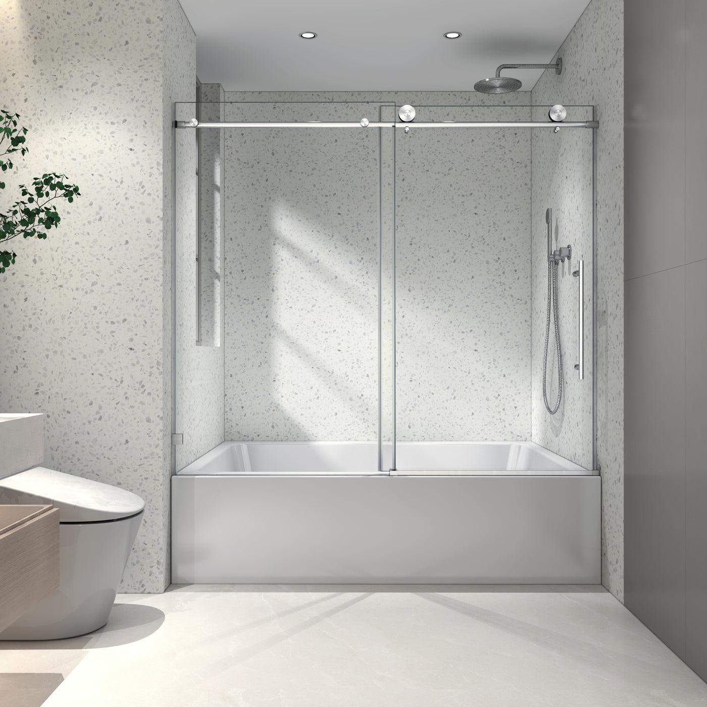 Brushed Nickel Frameless Sliding Shower Door 70MM Stainless