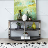 Half Moon Console Table with 2 Shelves, Charcoal and Chrome