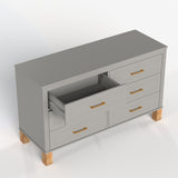 6-Drawer Double Dresser in Gray, Modern Storage Cabinet with Metal Handles & Sol