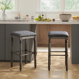 Upholstered Wood Bar Stools with Nailhead Trim, Gray, Set of 2